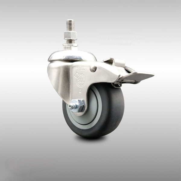 Service Caster 3 Inch 316SS Thermoplastic Rubber Swivel 1/2 Inch Stem Caster Total Lock Brake SCC SCC-SS316TSTTL20S314-TPRB-121315 - main